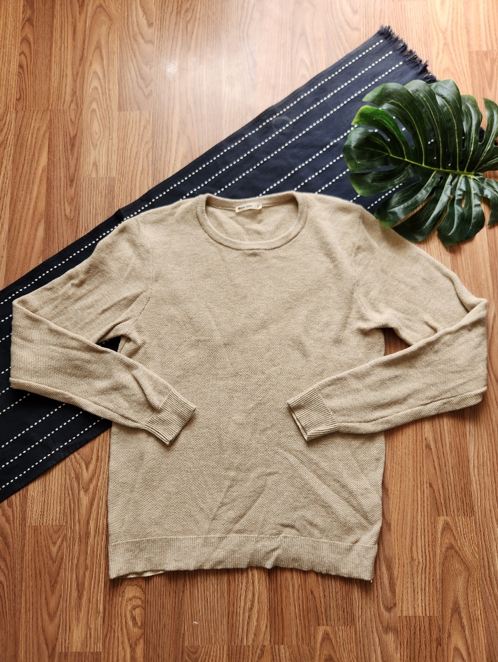 Marine Layer Merino Blend Crewneck Sweater Tee Long Sleeve Tan Beige Size Medium - Picture 2 of 7